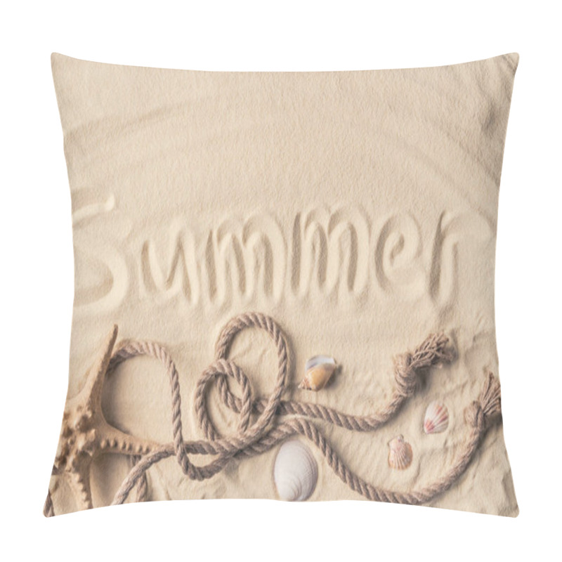 Personality  Starfish And Shells With Rope On Light Sand With Summer Inscription Pillow Covers