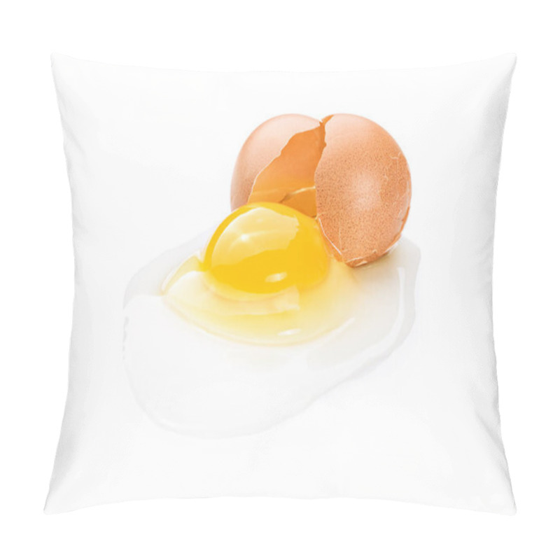 Personality  Broken Brown Chicken Egg Isolated On White Background. Pillow Covers