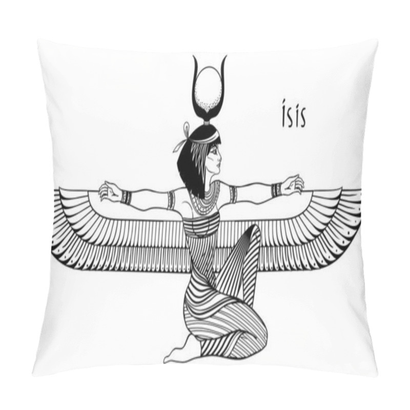 Personality  Isis, Goddess Of Life And Magic In Egyptian Mythology. One Of The Greatest Goddesses Of Ancient Egypt, Protects Women, Children, Heals Sick. Vector Isolated Illustration. Winged Woman. Pillow Covers