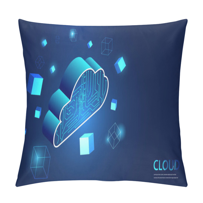 Personality  Abstract Cloud, Online Data Storage, On The Network, In The Blockchain System. High Security On A Blue Background Pillow Covers