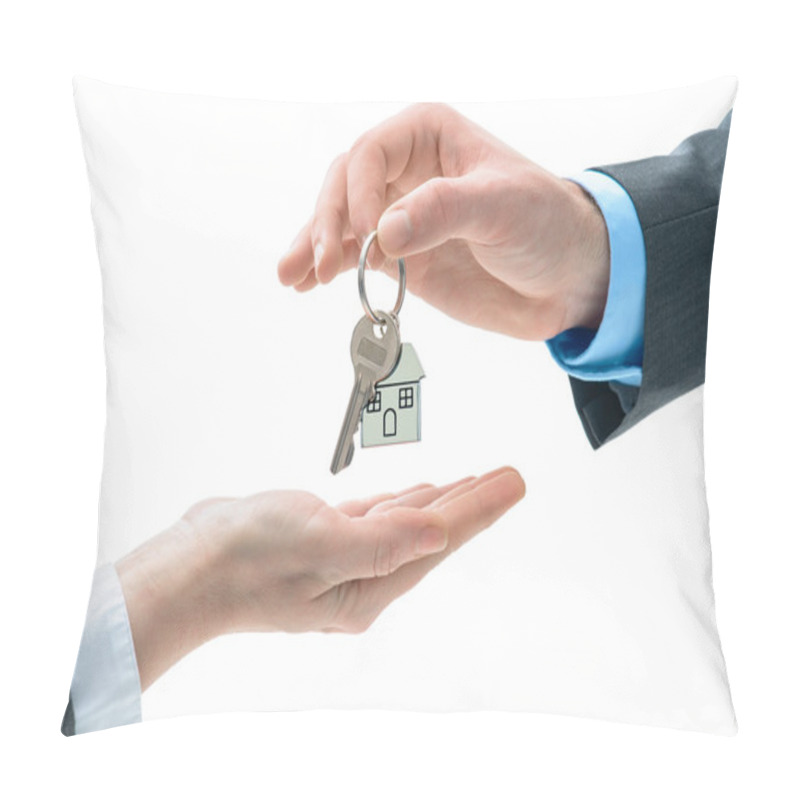 Personality  Man Is Handing A House Key To Other Hands Pillow Covers