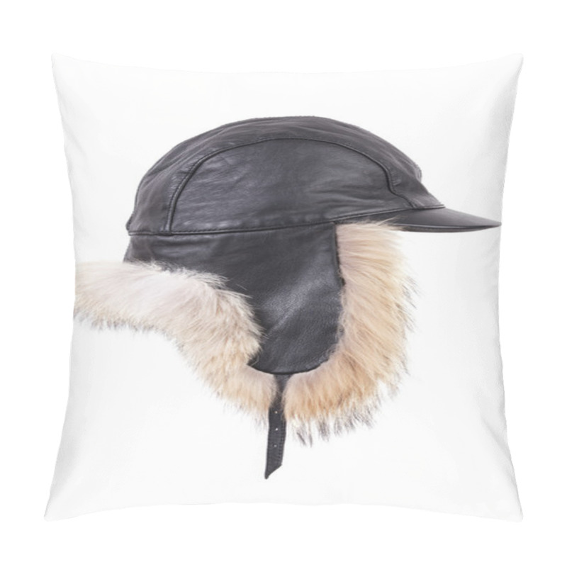 Personality  Black Leather Winter Fur Hat Pillow Covers