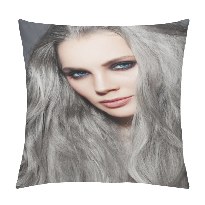 Personality  Beautiful Woman With Long Grey Hair Pillow Covers