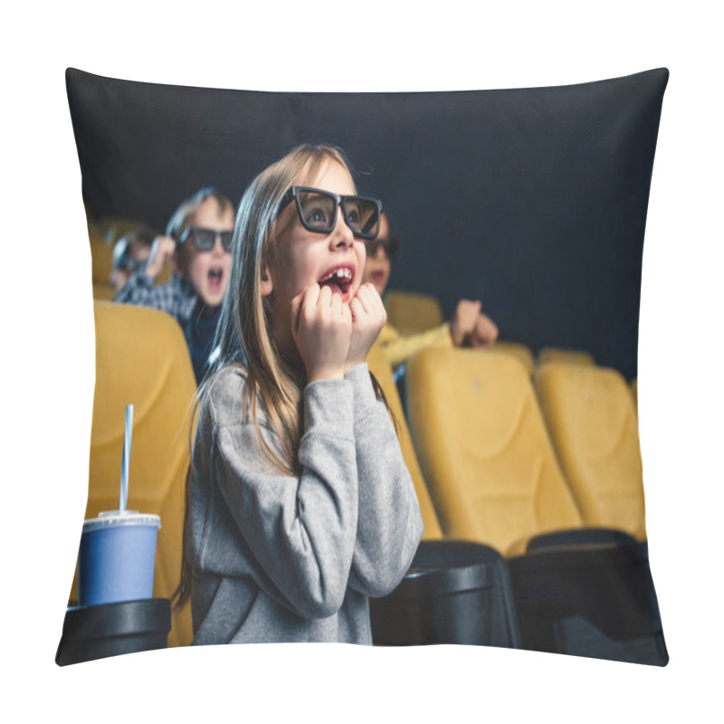 Personality  Excited Multicultural Friends In 3d Glasses Watching Movie In Cinema Together Pillow Covers