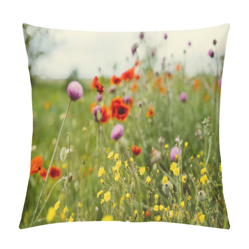 Personality  On The Endless Green Field Grow Fragrant Spring Yellow And Red Flowers Pillow Covers