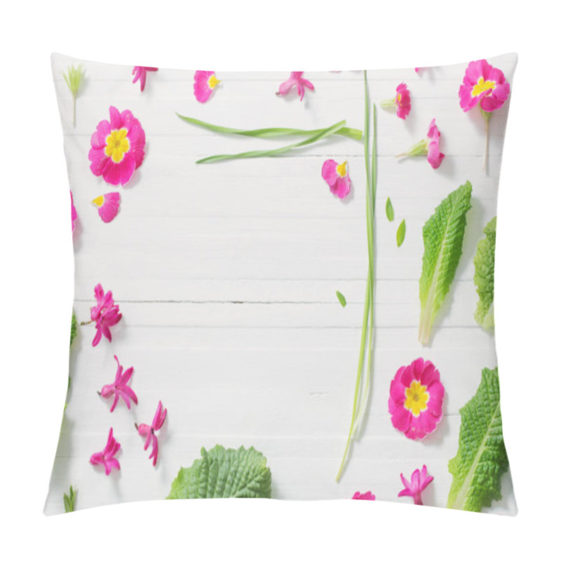 Personality  Pink Spring Flowers On White Wooden Background Pillow Covers