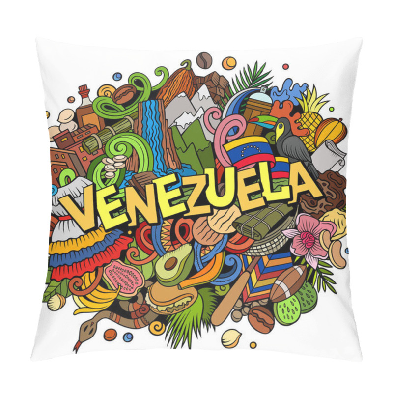 Personality  Venezuela Hand Drawn Cartoon Doodle Illustration. Funny Local Design. Creative Raster Background. Handwritten Text With Latin American Elements And Objects. Colorful Composition Pillow Covers