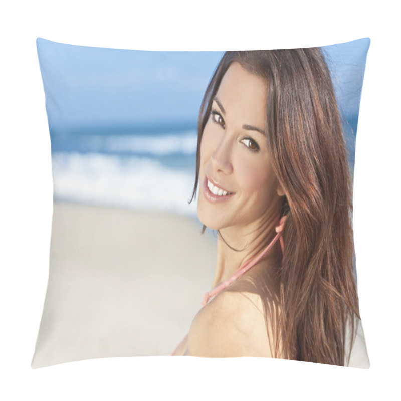 Personality  Sexy Brunette Girl On A Beach Pillow Covers