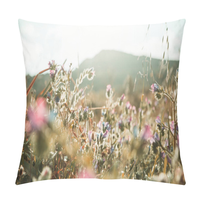 Personality  Sunny Day On The Flowers Meadow. Beautiful Natural Background. Pillow Covers