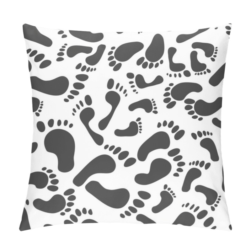 Personality  Seamless Pattern With Traces Of Different Sizes. Traces Of People - Men, Women, Children - Vector Pillow Covers