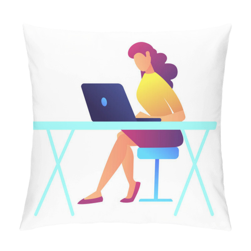 Personality  Female Programmer Working On Laptop Vector Illustration. Pillow Covers