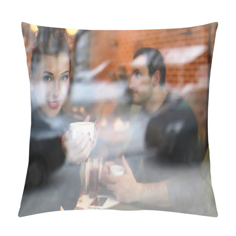 Personality  Young Couple Meets In A Cafe On A Date Pillow Covers