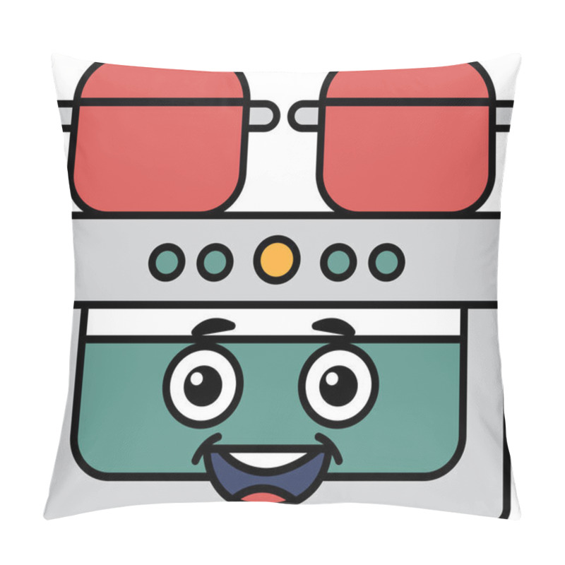 Personality  A Cartoon Character With A Smiling Face And A Pot On Top Of A Stove Pillow Covers