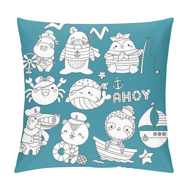 Personality  A Vector Collection Of Nautical Animals In Black And White Colours Pillow Covers