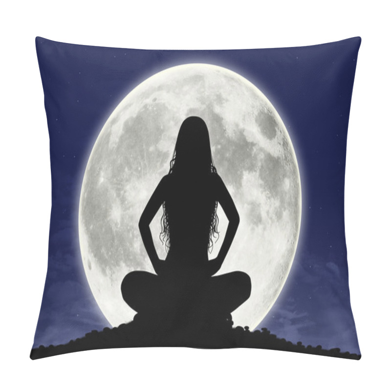 Personality  Young Woman In Meditation At The Full Moon Pillow Covers