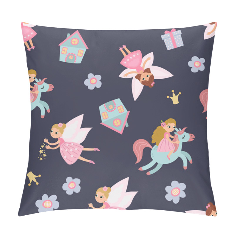 Personality  Magical Seamless Pattern With Fairies, Unicorn. Design For Fabric, Textile, Wallpaper, Packaging, Nursery. Pillow Covers