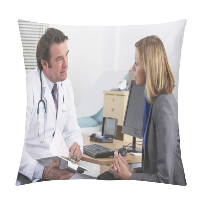 Personality  American Doctor Talking To Businesswoman Patient Pillow Covers