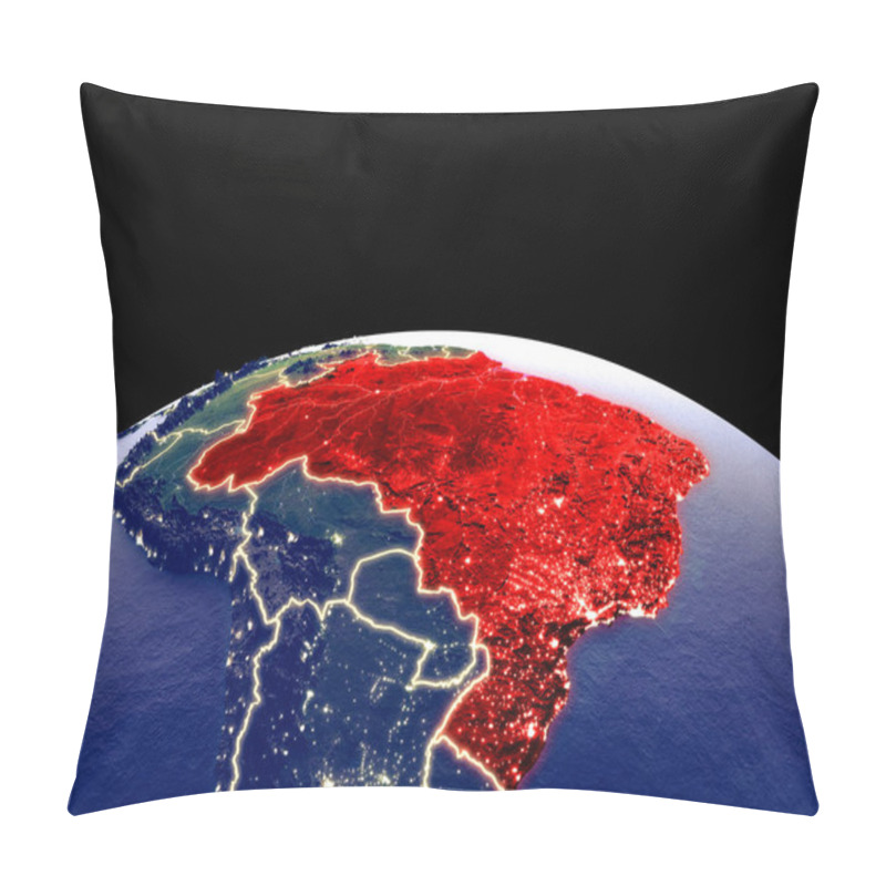 Personality  Brazil From Space On Planet Earth At Night With Bright City Lights. Detailed Plastic Planet Surface With Real Mountains. 3D Illustration. Elements Of This Image Furnished By NASA. Pillow Covers