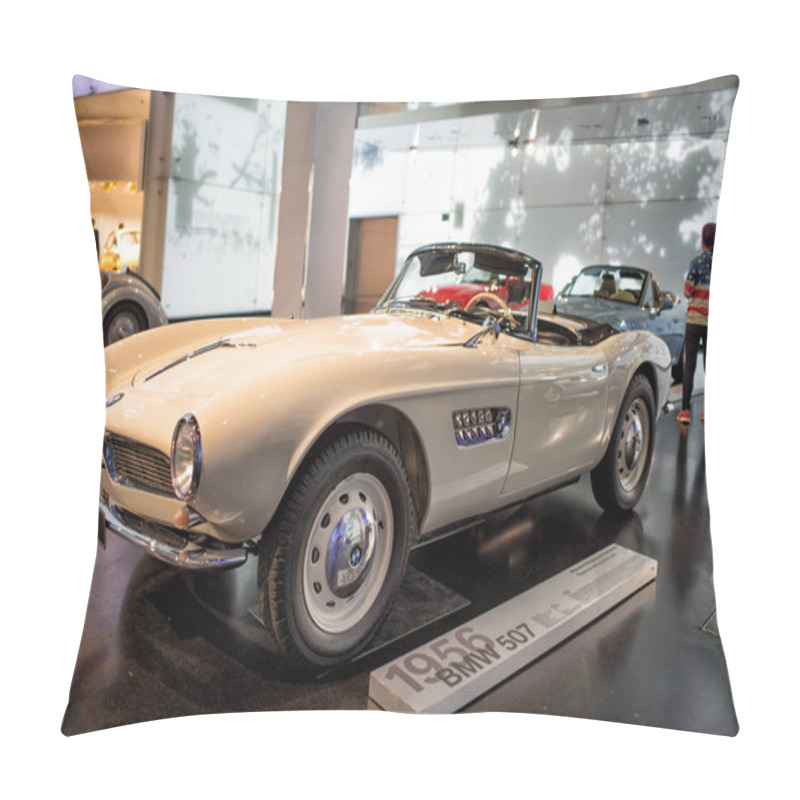 Personality  Munich, Germany - September 14, 2018: BMW 507, 1956 Automobile On Stand In BMW Museum. Pillow Covers