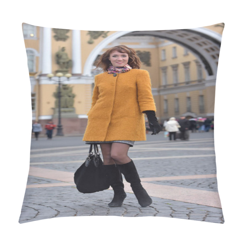 Personality  Portrait Of A Beautiful Woman In A Red Dress With A Bag Pillow Covers