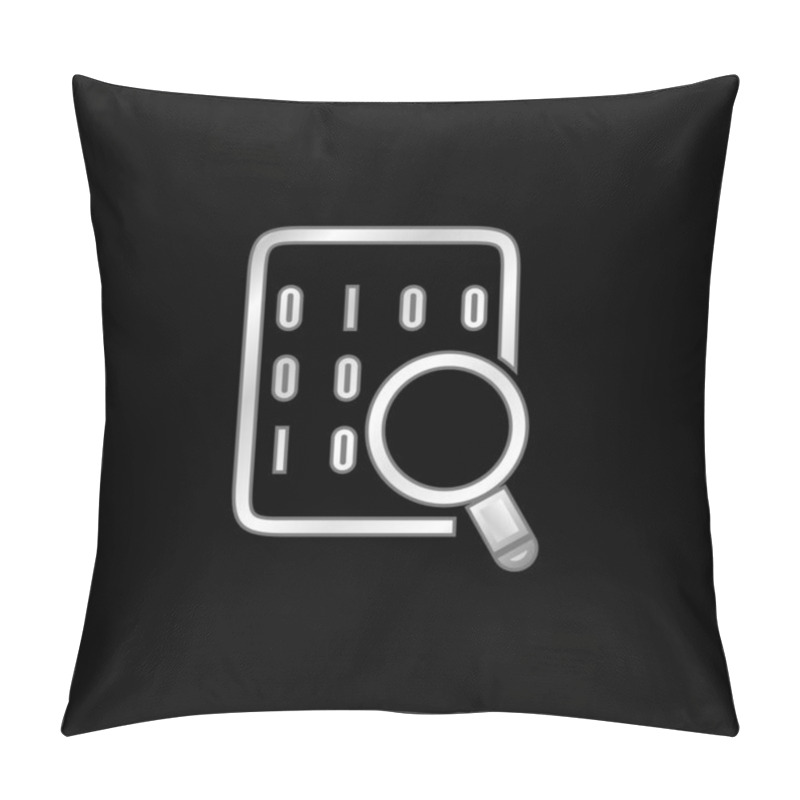 Personality  Binary Codes On Data Sheet With Magnifying Lens Silver Plated Metallic Icon Pillow Covers