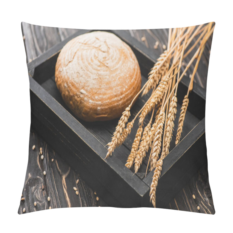 Personality  Fresh Baked White Bread Loaf With Spikelets On Wooden Black Board Pillow Covers