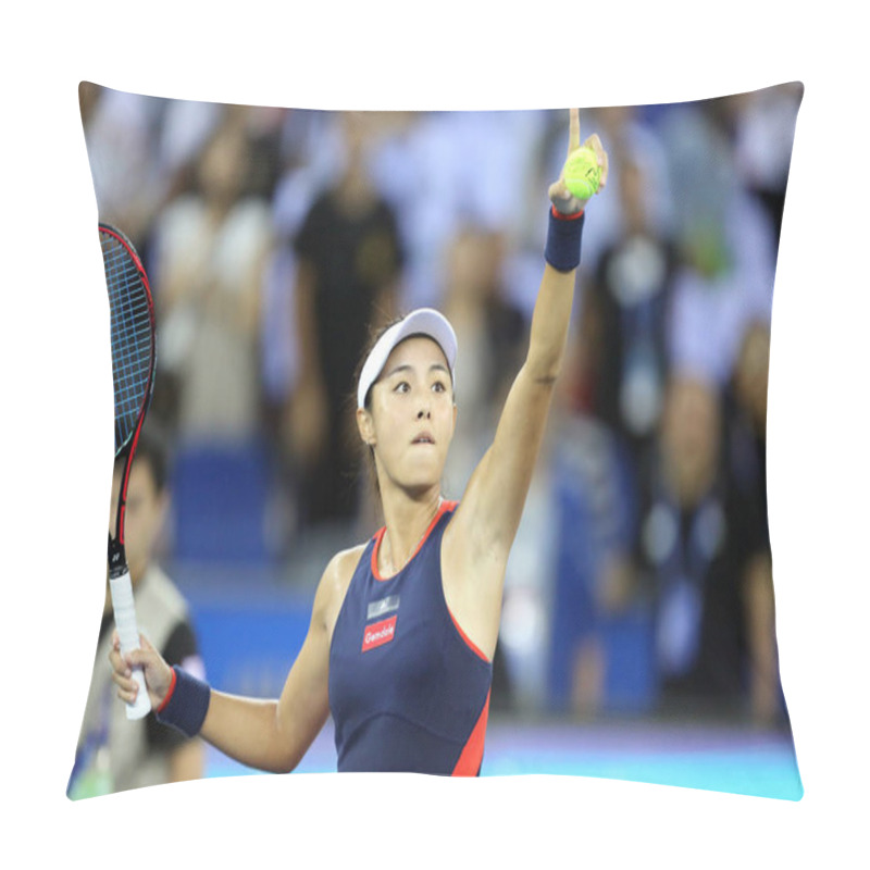 Personality  Wang Qiang Of China Celebrates After Defeating Monica Puig Of Puerto Rico In Their Quarterfinal Match During The 2018 Dongfeng Motor WTA Wuhan Open Tennis Tournament In Wuhan City, Central China's Hubei Province, 27 September 2018 Pillow Covers