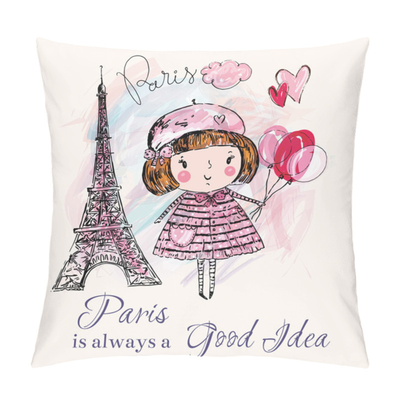 Personality  Eiffel Tower And Little Girl Pillow Covers