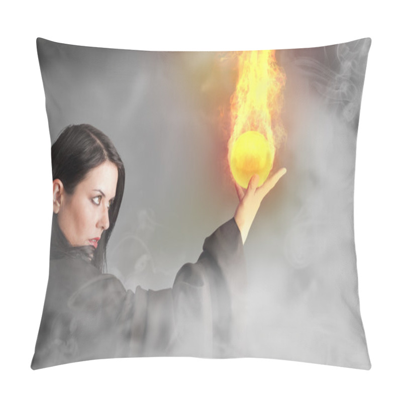 Personality  Magician Woman With A Fire Ball In Her Hands Pillow Covers