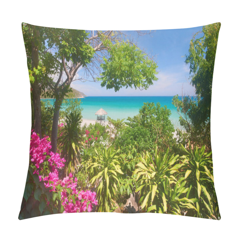 Personality  Scenic View Of The Turquoise Sea Through The Branches Of Tropical Trees And Flowers. Vietnam Pillow Covers