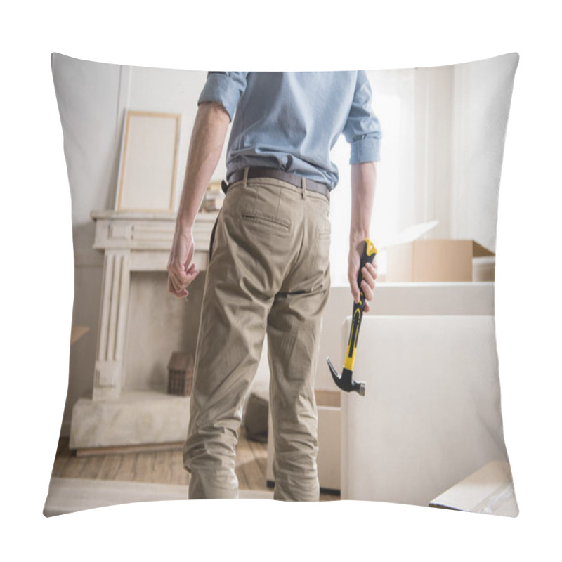 Personality  Man With Hammer Standing In Room Pillow Covers