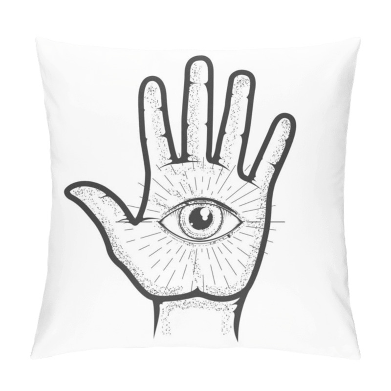 Personality  Hand Palm Of Psychic With All Seeing Eye, Mystic And Occult Palmistry, Esoteric And Fortune Telling By Hand, Vector Pillow Covers