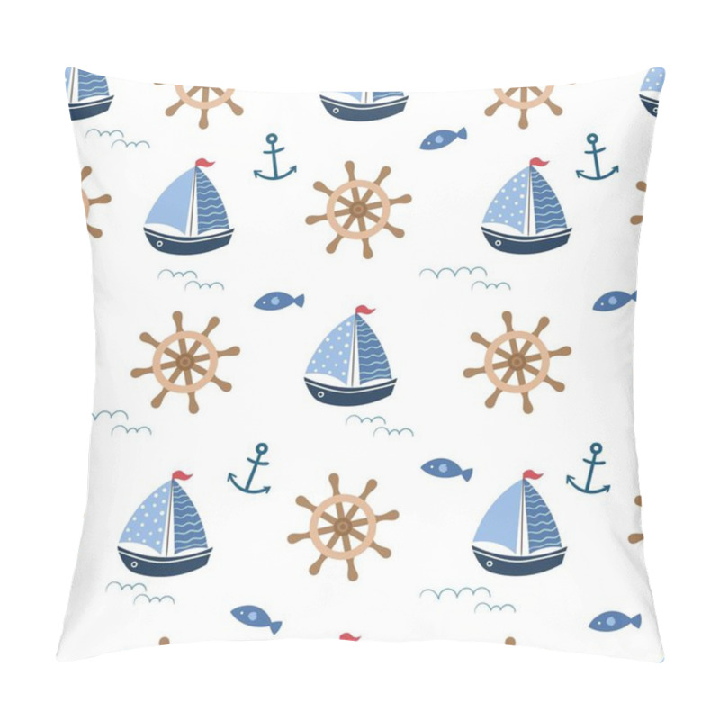 Personality  Nautical Summer Seamless Pattern, Seasonal Wallpaper With Yachts Pillow Covers