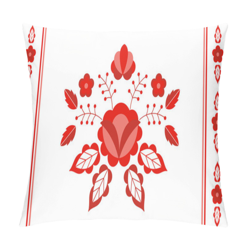 Personality  Polish Folk Pattern Vector. Floral Ethnic Ornament. Slavic Eastern European Print. Red Flower Design For Gypsy Lumbar Pillow Case, Interior Textile, Bohemian Blanket, Boho Rug, Rustic Wedding Card. Pillow Covers