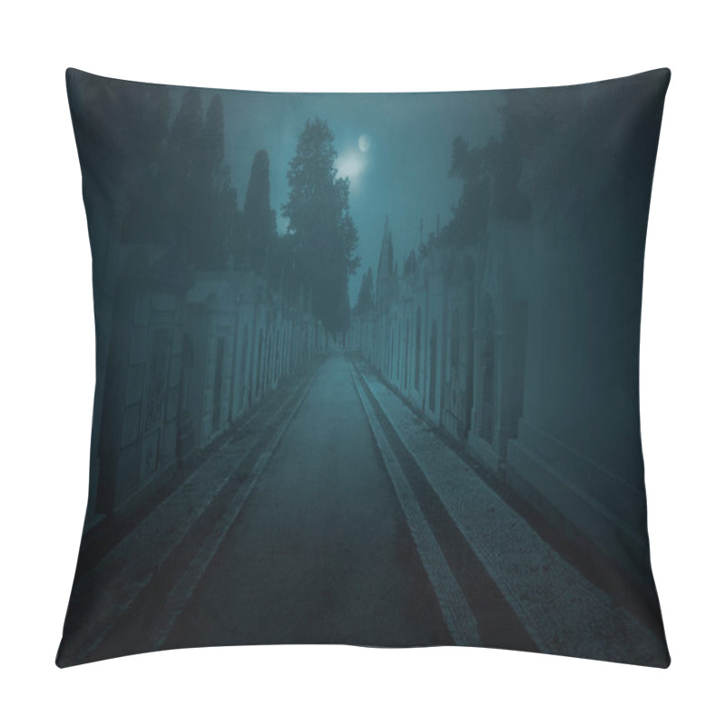 Personality  Old Cemetery Street In A Foggy Full Moon Night Pillow Covers