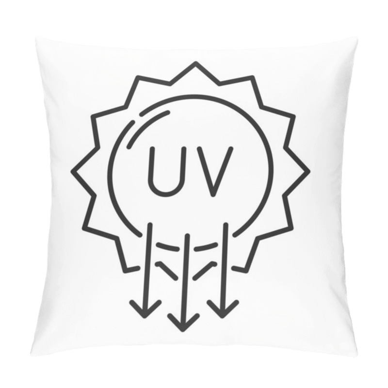 Personality  Sun Protection Icon Design. UV Symbol. SPF Sign, Ultra Violet Rays Radiation. Vector Sunlight Radiation Waves, Arrows Pointing Down Pillow Covers