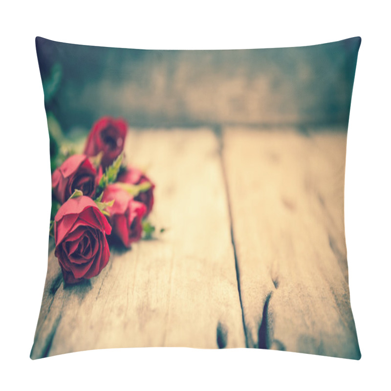 Personality  Red Roses For Valentine's Day On Blurred Wooden Background.  Cro Pillow Covers