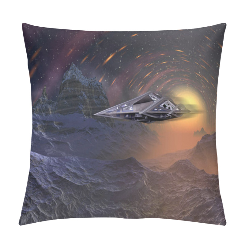 Personality  3D Rendered Fantasy Alien Landscape With Space Ship - 3D Illustration Pillow Covers