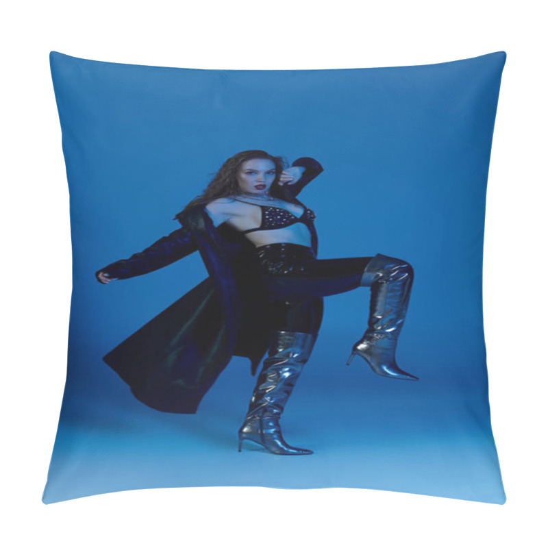 Personality  A Red Haired Woman Poses Confidently In Chic Attire, Radiating Style And Attitude. Pillow Covers