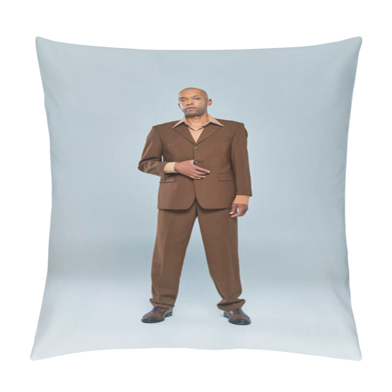 Personality  Chronic Illness, Bold African American Man With Myasthenia Gravis Standing On Grey Background, Dark Skinned Person In Formal Wear, Diversity And Inclusion, Real People, Full Length  Pillow Covers