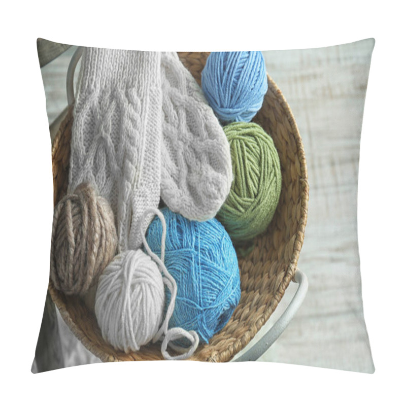 Personality  Basket With Knitting Yarn Pillow Covers