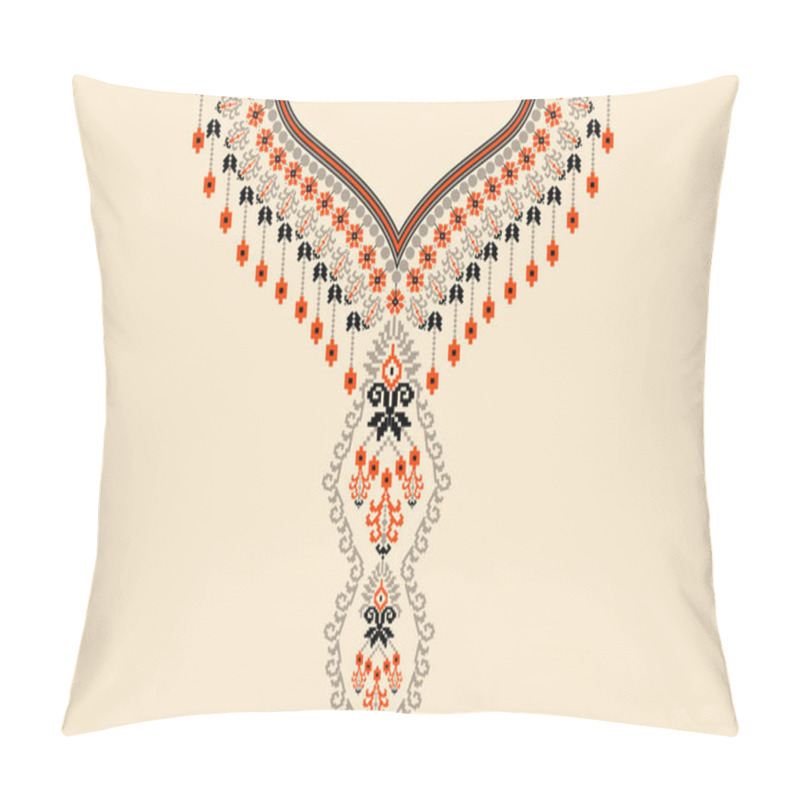 Personality  Beautiful Knitted Neckline Embroidery.geometric Ethnic Oriental Pattern Traditional On Cream Background.Aztec Style,abstract,vector,illustration.design For Texture,fabric,fashion Women Wearing,print. Pillow Covers