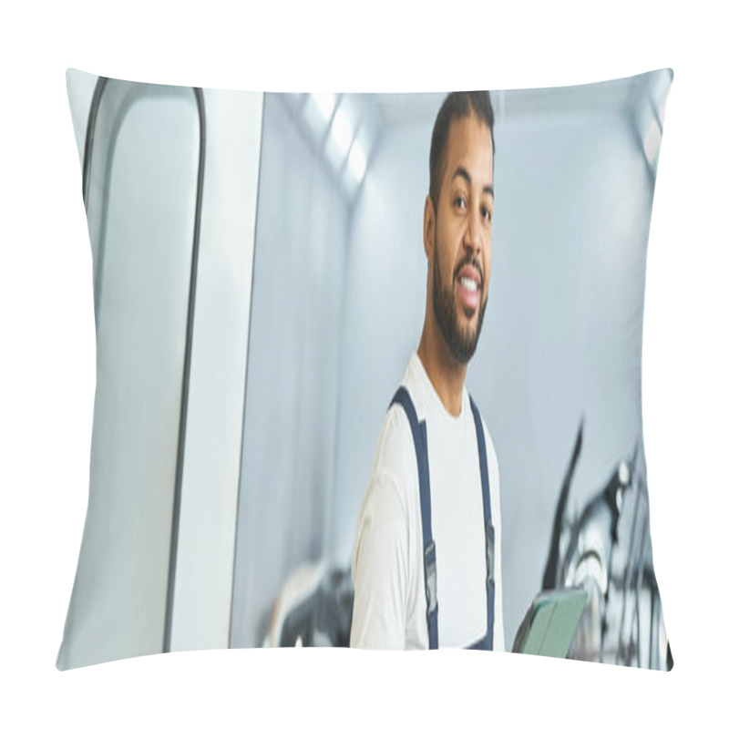 Personality  Skilled Mechanic Engages In His Work, Showcasing Confidence And Expertise In The Workshop. Pillow Covers