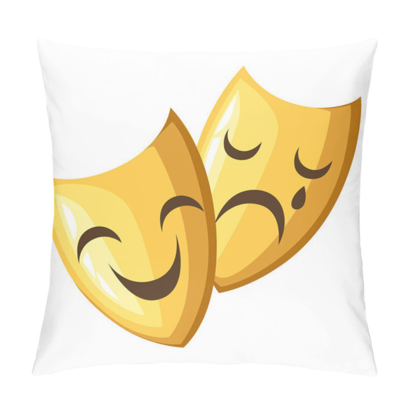 Personality  Two Ancient Traditional Greek Masks. Gold Theatrical Masks Comedy And Tragedy. Cartoon Style Design. Vector Illustration Isolated On White Background. Web Site Page And Mobile App Design Pillow Covers