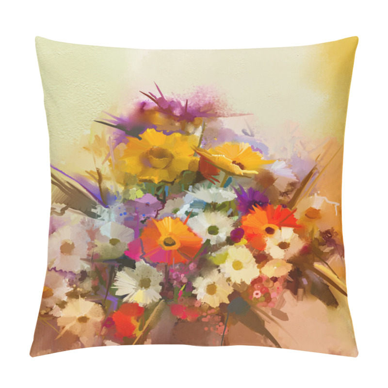 Personality  Oil Painting Flowers In Vase. Hand Paint  Still Life Bouquet Of White,Yellow And Orange Sunflower Pillow Covers