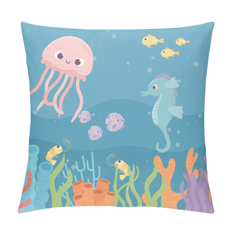 Personality  Jellyfish Seahorse Fishes Shrimp Life Coral Reef Under The Sea Pillow Covers