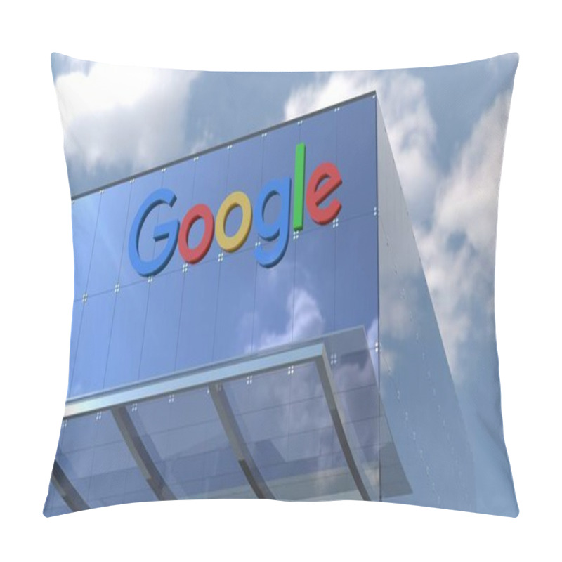 Personality  Google Get A Glimpse Of Modern Architecture With This 4K Only Editorial Footage Of A Glass Office Building Featuring A Prominent Corporate Logo. Pillow Covers