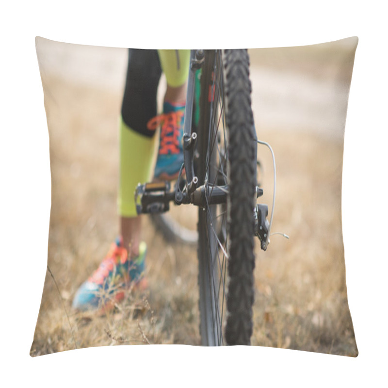 Personality  Bicycle With Cyclist On Dry Grass Pillow Covers