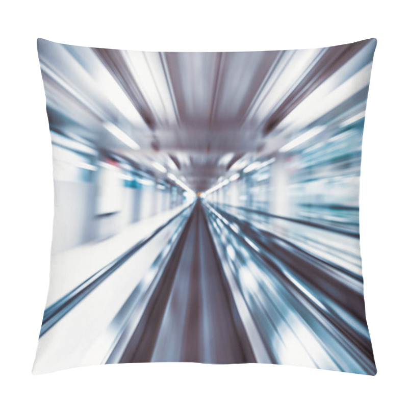 Personality  Motion Blur Abstract Background, Fast Moving Walkway Or Travelator In Airport Terminal Transit, Zoom Effect, Center Diminishing Perspective. Transportation, Warp Speed, Or Business Technology Concept Pillow Covers