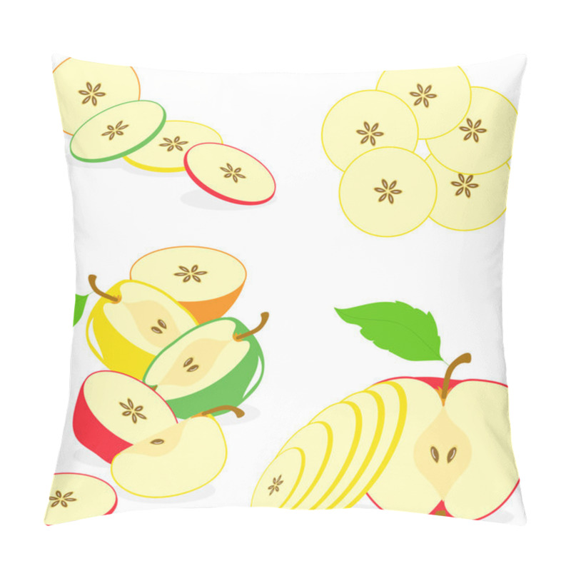 Personality  Green And Red Apples Slices, Collection Of Vector Illustrations On A Transparent Background Pillow Covers